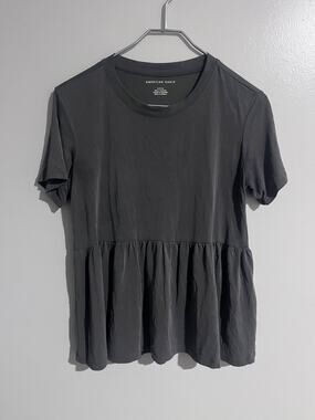 American Eagle T-Shirt Dress Womens S Gray Short Ruffle Modal Polyester